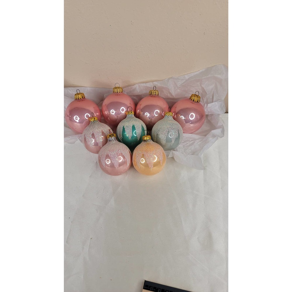 9 vintage pastel  West Germany glass Christmas ornaments